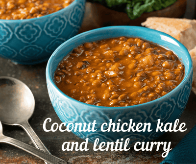 Coconut chicken kale and lentil curry